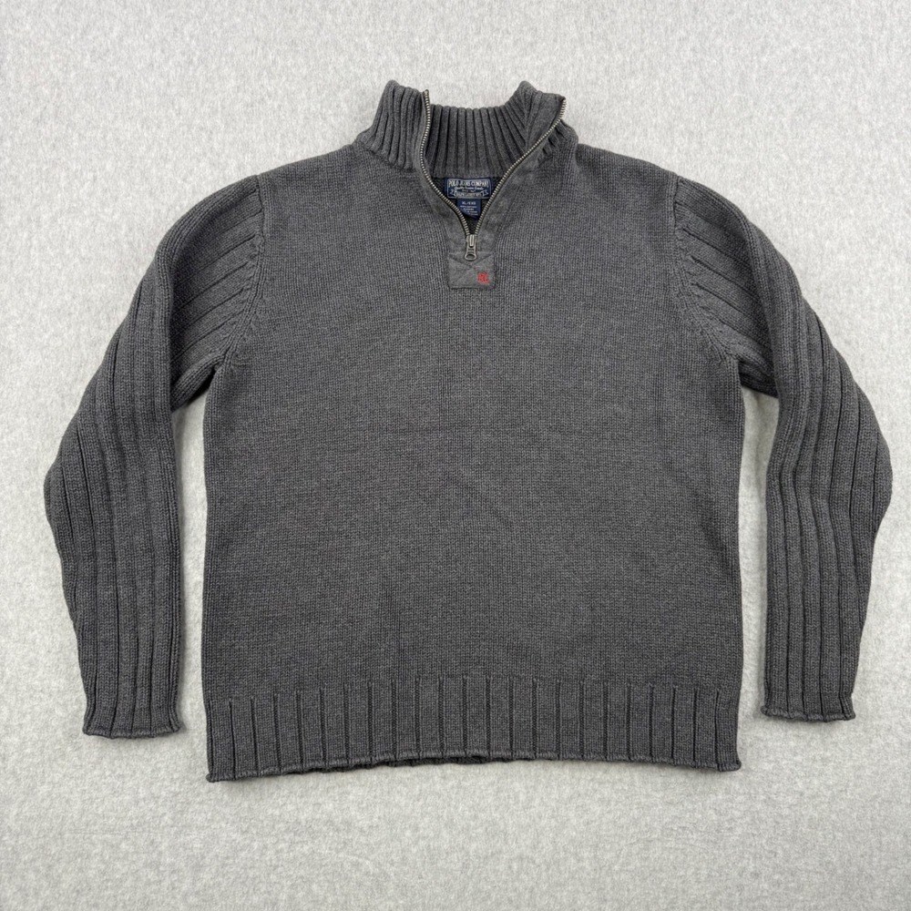 Vintage Polo Jeans Co Ralph Lauren Sweater Mens XL Gray Heavy Knit Quarter Zip